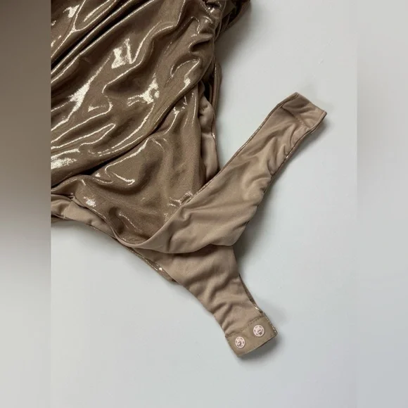 Zara Metallic Gold Slick Ruched Bodysuit Party Glam Statement Piece M Sleeveless - Picture 8 of 11